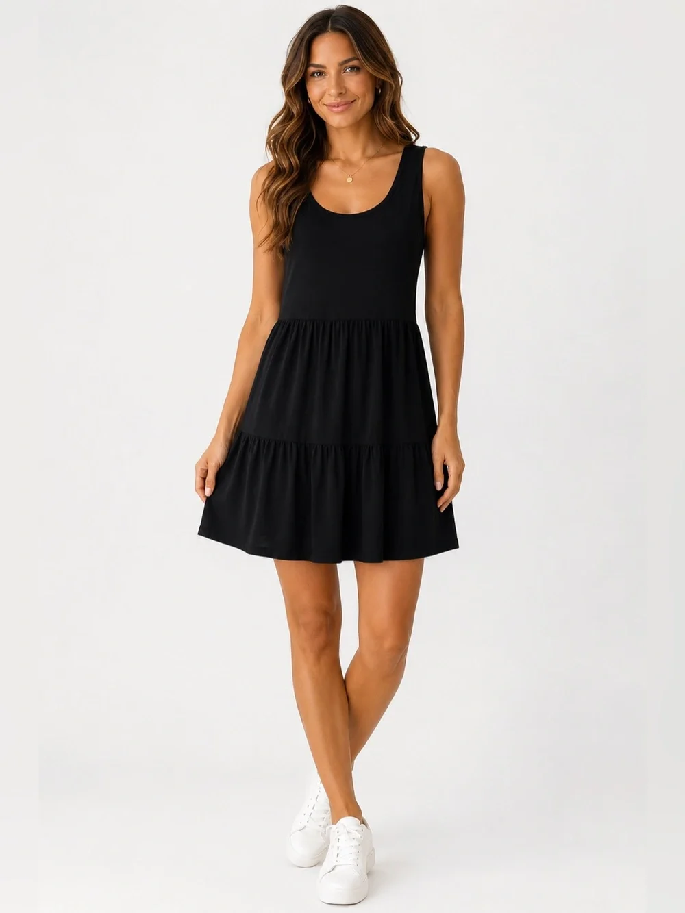 Tash + Sophie Black Tiered Mini Dress Sleeveless Stretch NWOT Large